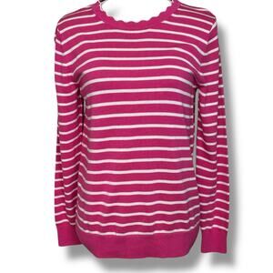 Banana Republic Pink & White Summer Sweater with Scalloped Neck Size Medium